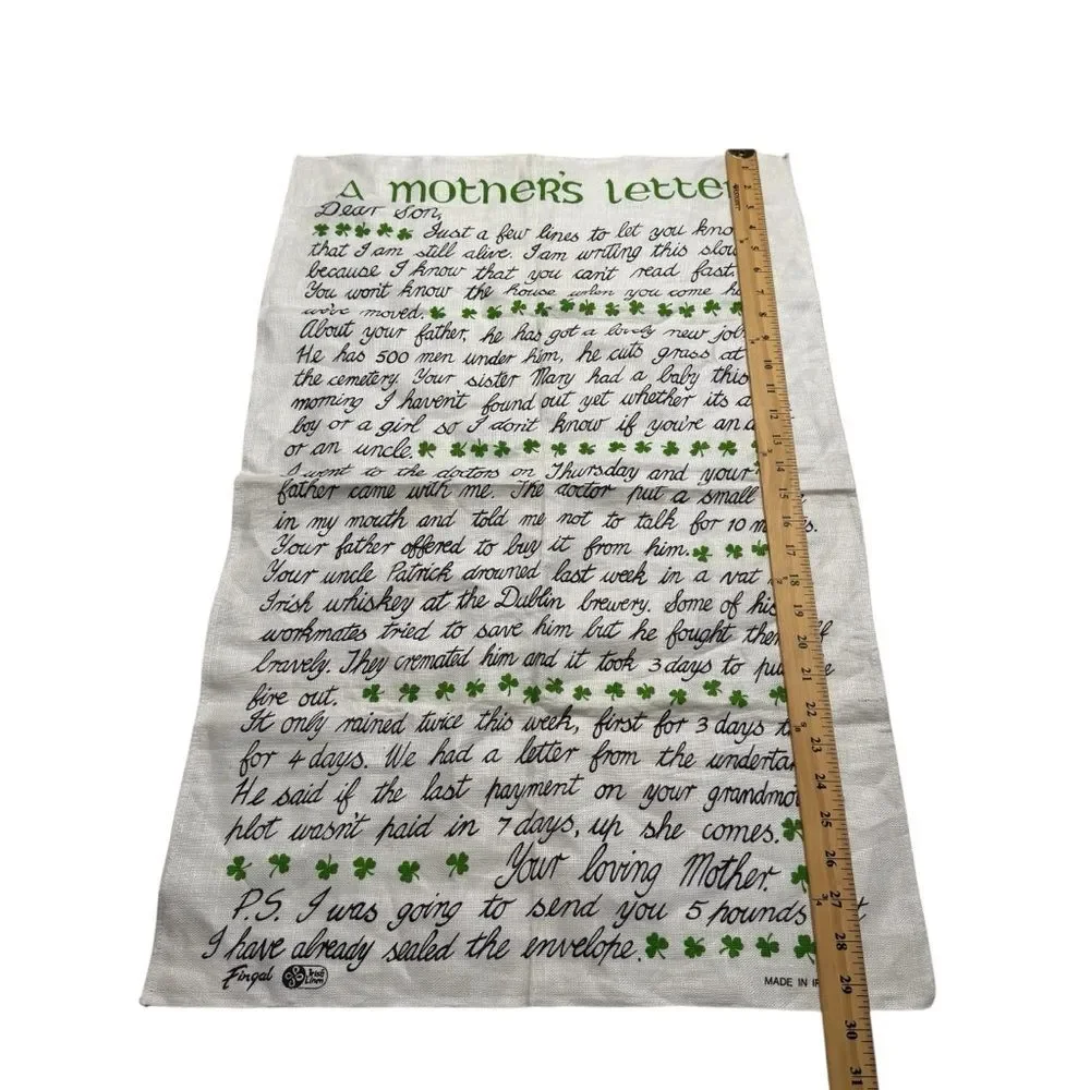 Vintage Fingal Irish Linen Tea Towel A Mothers Letter Irish Humor Ireland